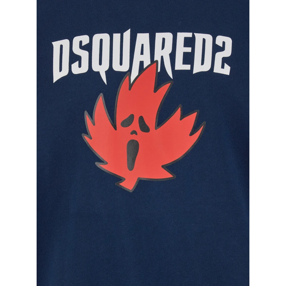 Dsquared2 Maple Print Crewneck Sweatshirt Blue Heren