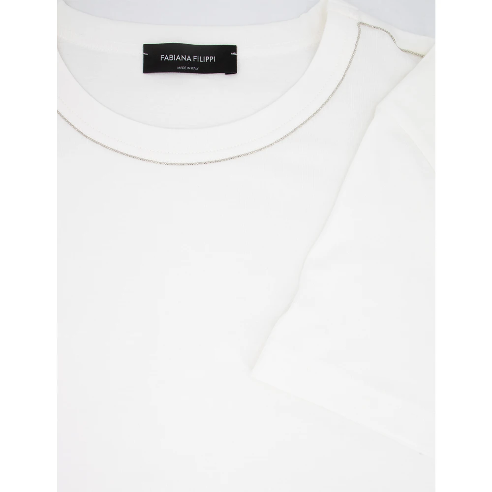 Fabiana Filippi Diamantdraad Jersey T-shirt White Dames