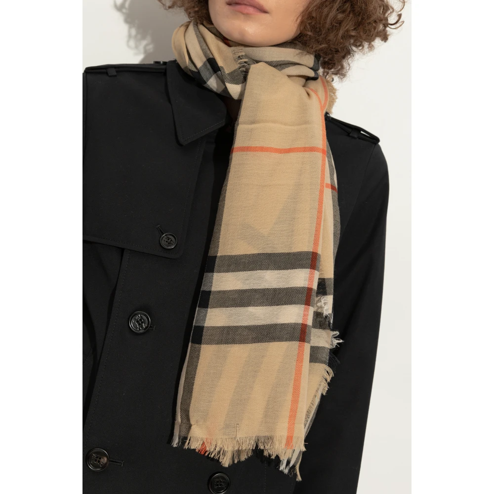 Burberry Wollen sjaal met ruitpatroon Beige Unisex