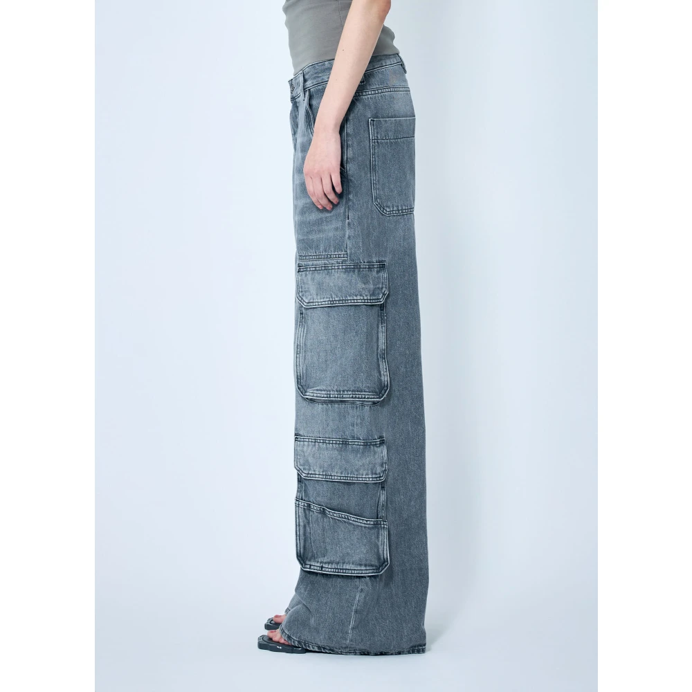 Diesel Wijde Cargo Jeans met Logo Print Gray Dames