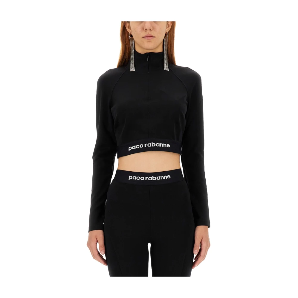 Paco Rabanne Aansluitende Longsleeve Top Black Dames