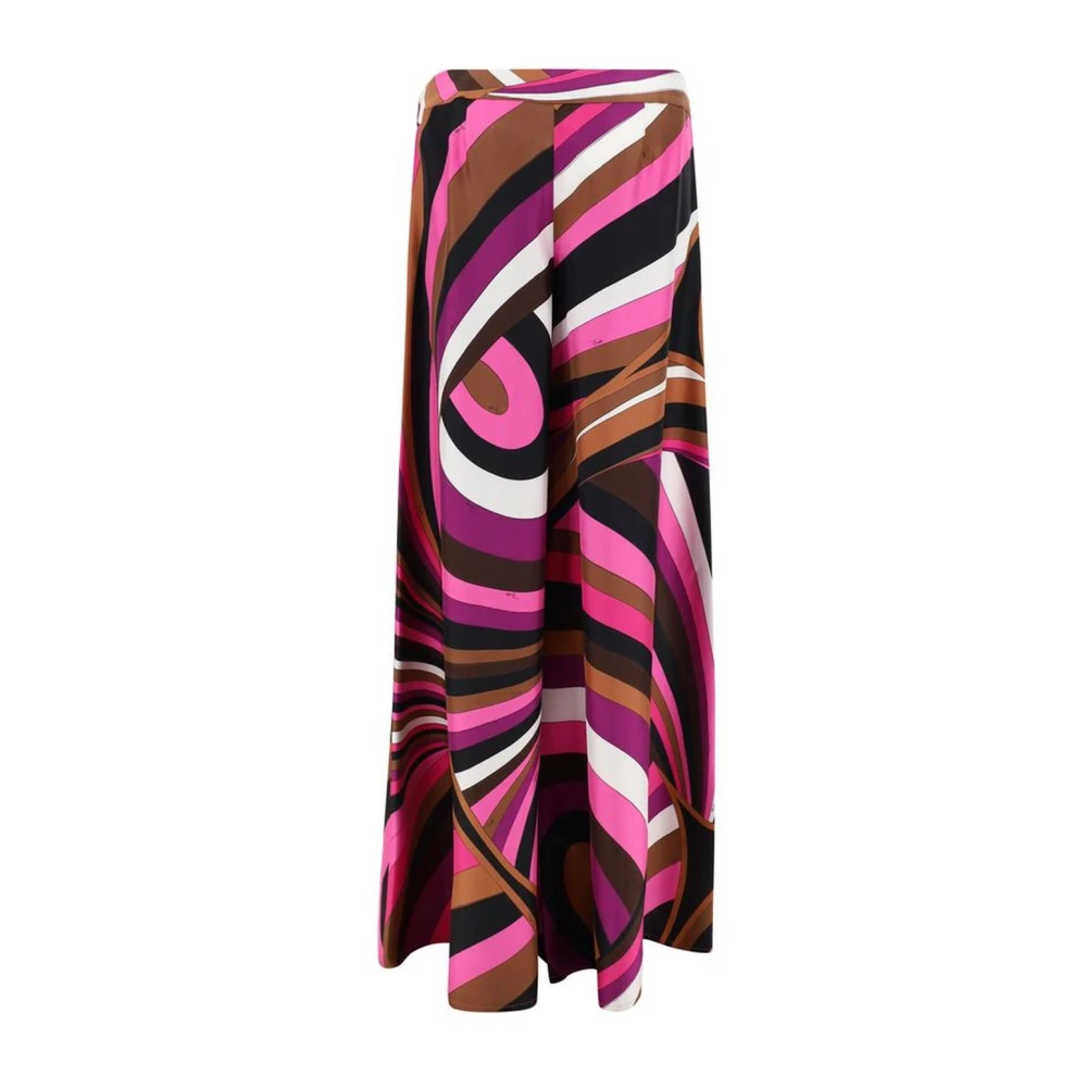 EMILIO PUCCI Zijden Wijde Hoge Taille Broek met Iconisch Iris Patroon Multicolor Dames