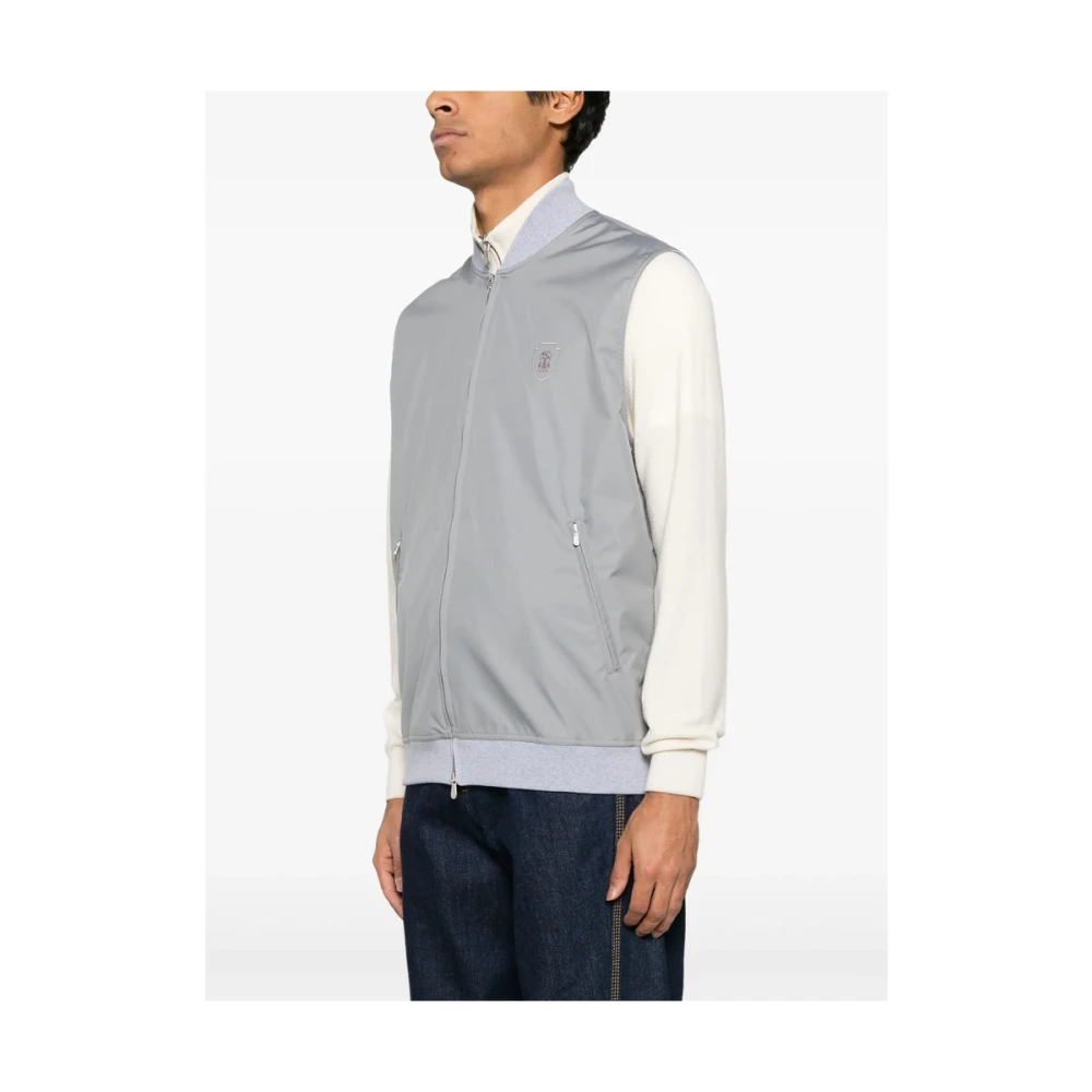BRUNELLO CUCINELLI Lichtgrijs Mouwloos Baseball Kraag Vest Gray Heren