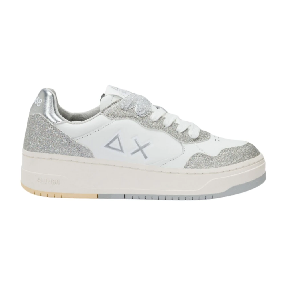 Sun68 Witte leren sneakers met glitteraccenten Dames Schoenen