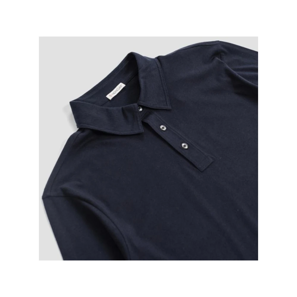 Moncler Navy Blue Polo Shirt met Lange Mouwen Blue Heren