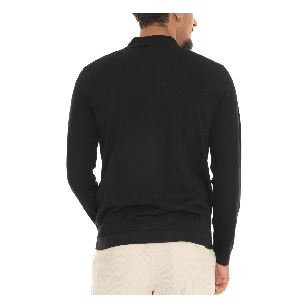 Hindustrie Merino wol lange mouw poloshirt Black Heren
