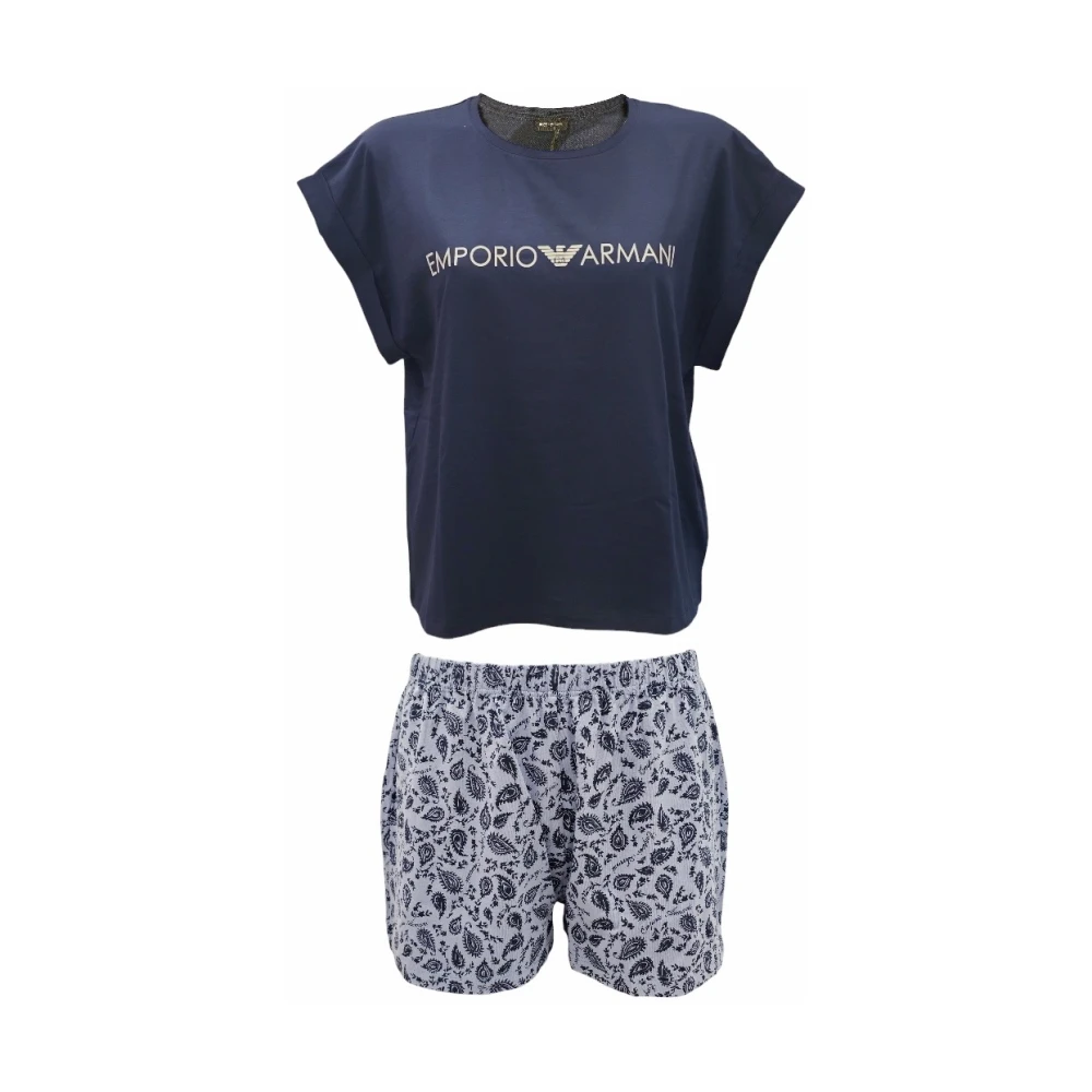 Emporio Armani Fantasi Skjorta och Shorts Pyjamas Set Blue, Dam