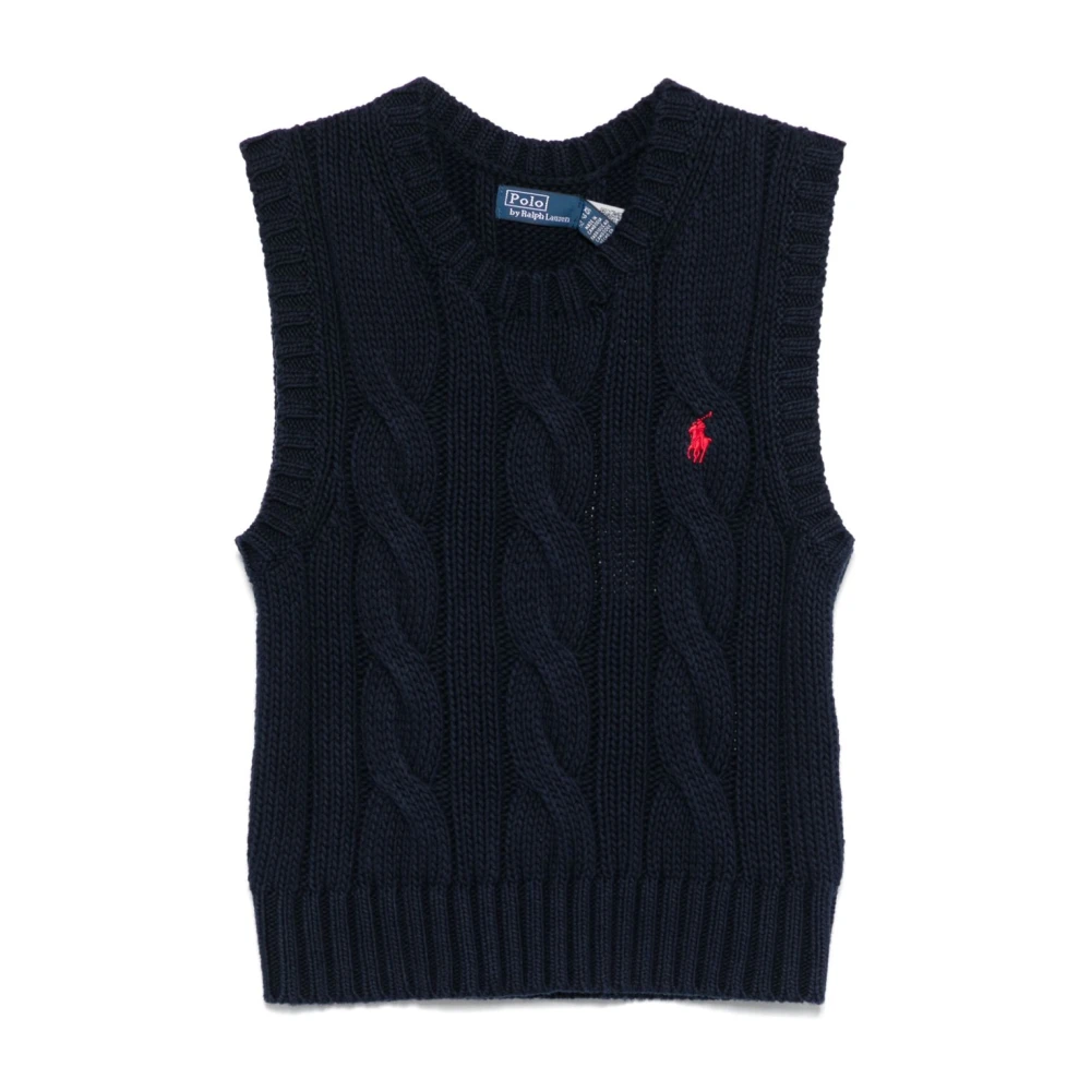 Polo Ralph Lauren Blue Knitted Vest With Pony Motif - Female - Round-Neck Knitwear - M - Knitwear