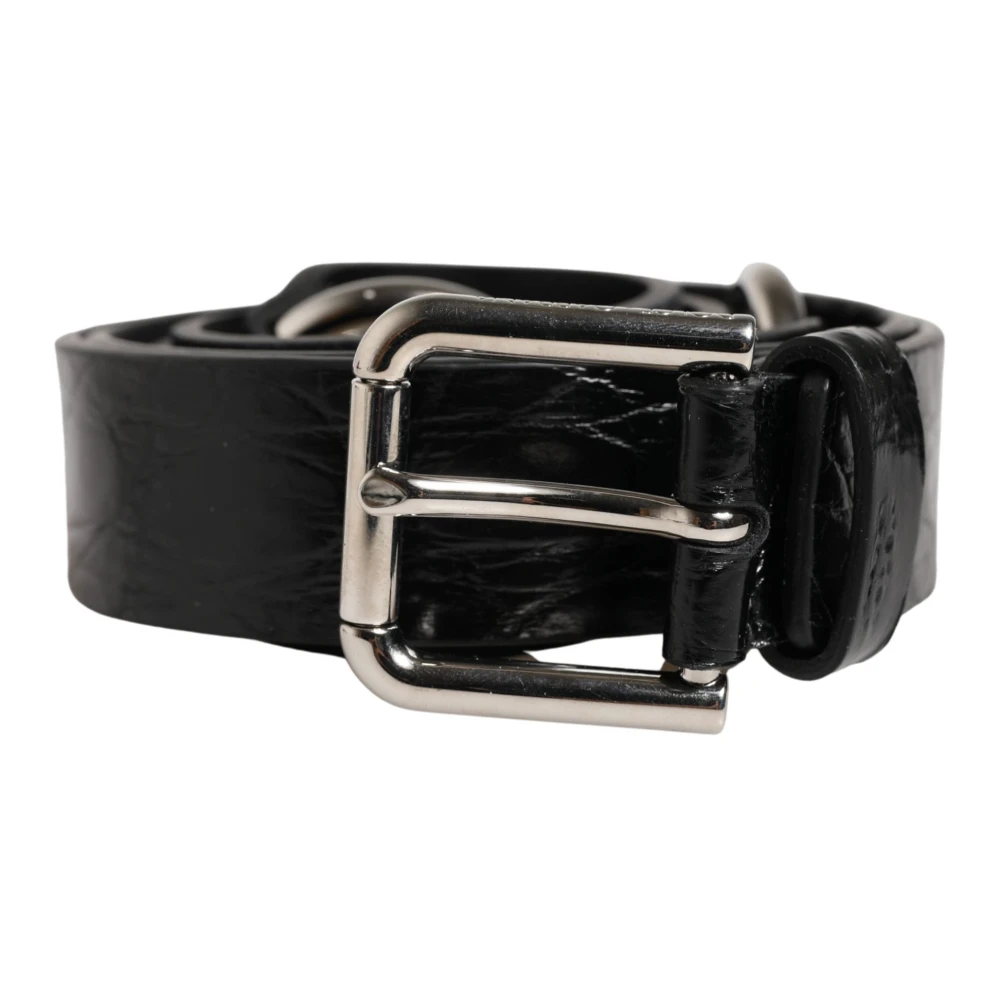 Dolce & Gabbana Hombre Negro - Cinturón De Cuero Exótico Con Hebilla De Metal Plateado - Accessories - One Size
