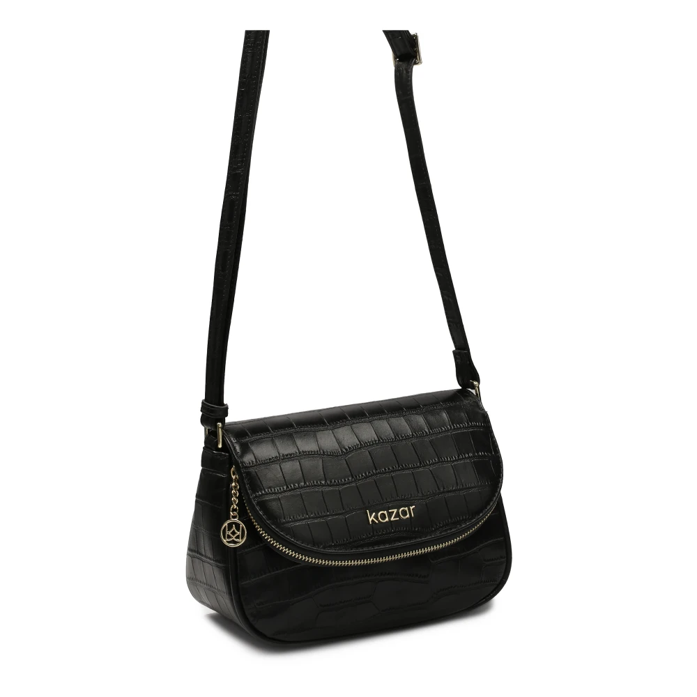 Kazar Zwarte riem handtas met klepzak Black Dames