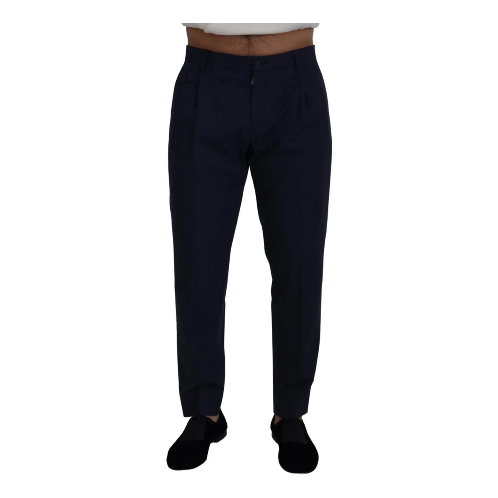 Dolce & Gabbana Men's Blue Logo Detail Dress Trousers - Suit Trousers - S - Trousers