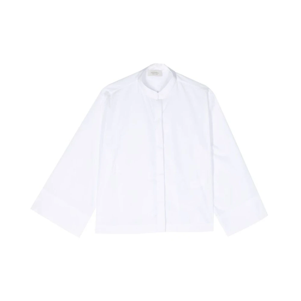 Mazzarelli Witte Katoenen Poplin Band Kraag Overhemd White Dames