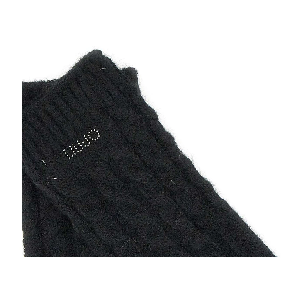 Liu Jo Zwarte Gebreide Handschoenen met Strass Logo Black Dames