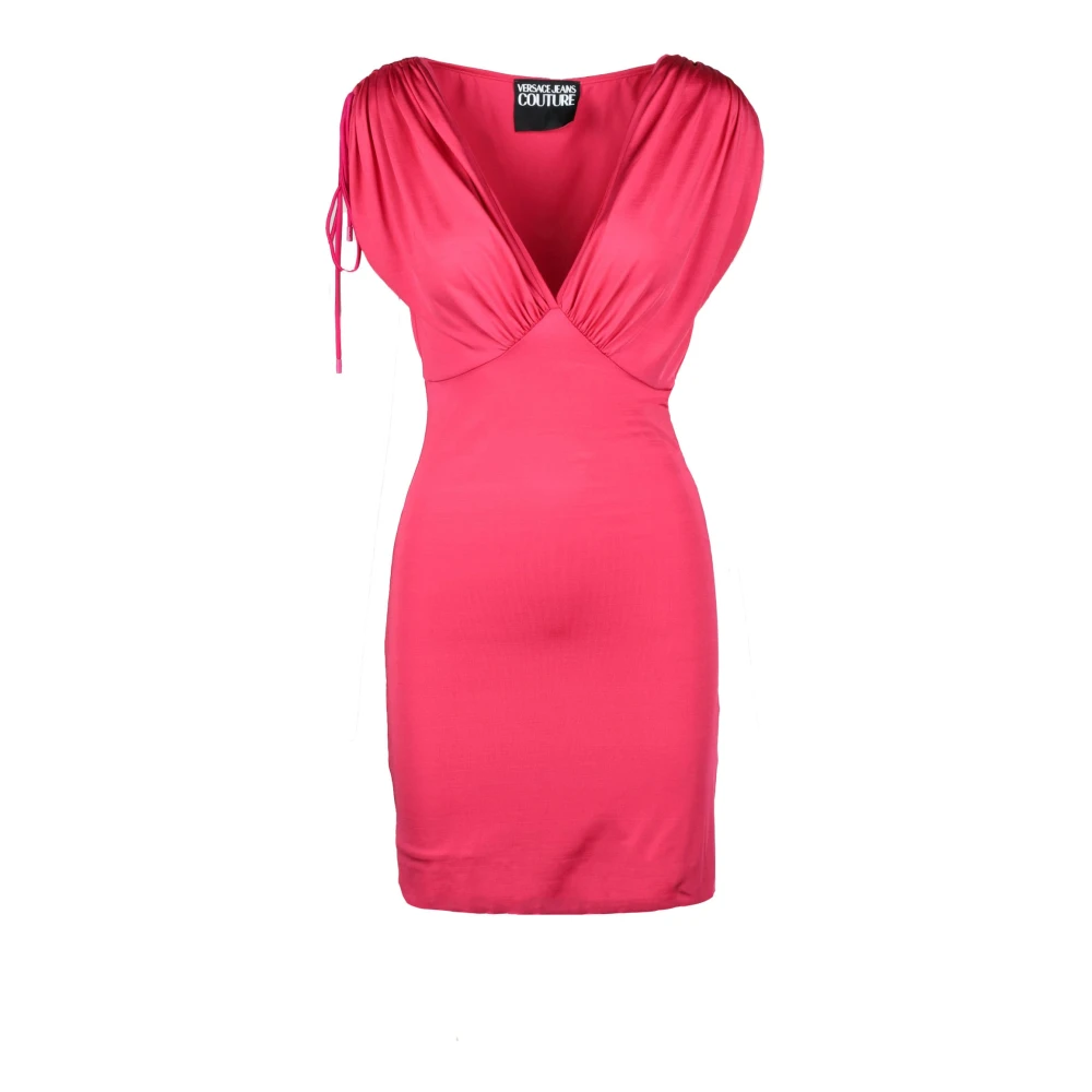 Versace Jeans Couture Coole Korte Jurk V-Hals Fuchsia Pink Dames