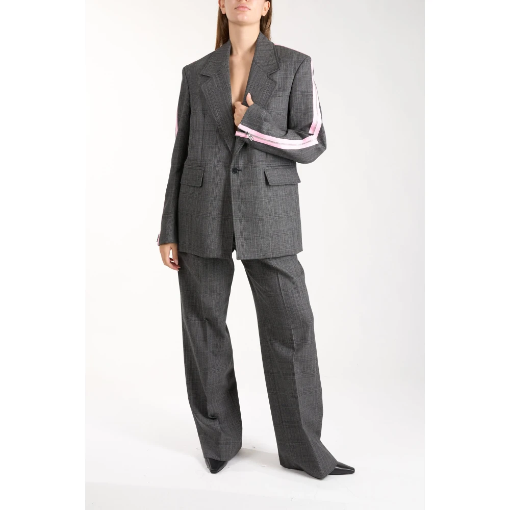 Msgm Wollen Single-Breasted Jas Prince of Wales Gray Dames