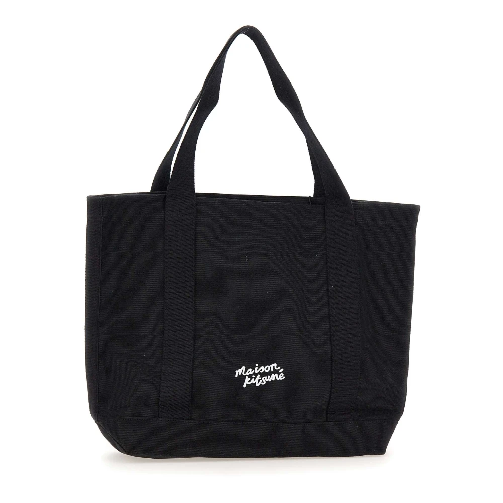 Maison Kitsuné Zwarte Katoenen Shopper Tas met Vos Logo Black Heren