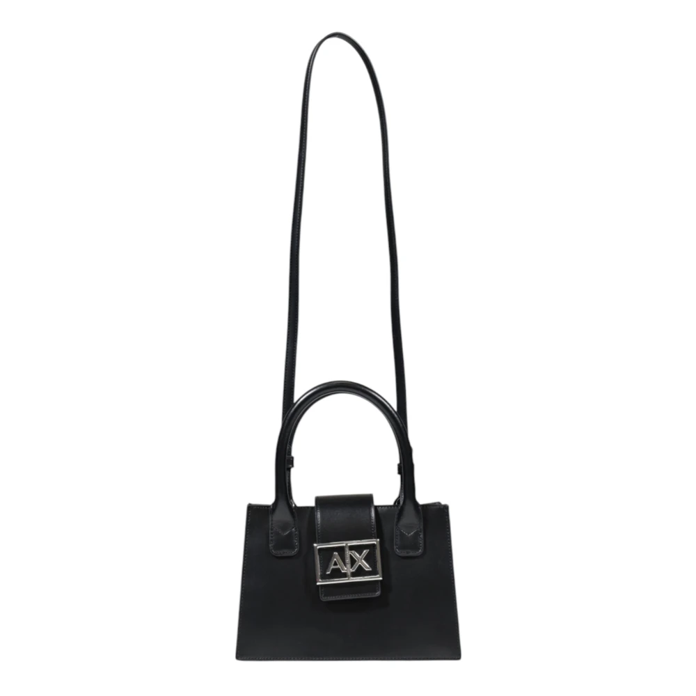 Armani Exchange Zwarte Schoudertas met Schouderband Knoopsluiting Black Dames