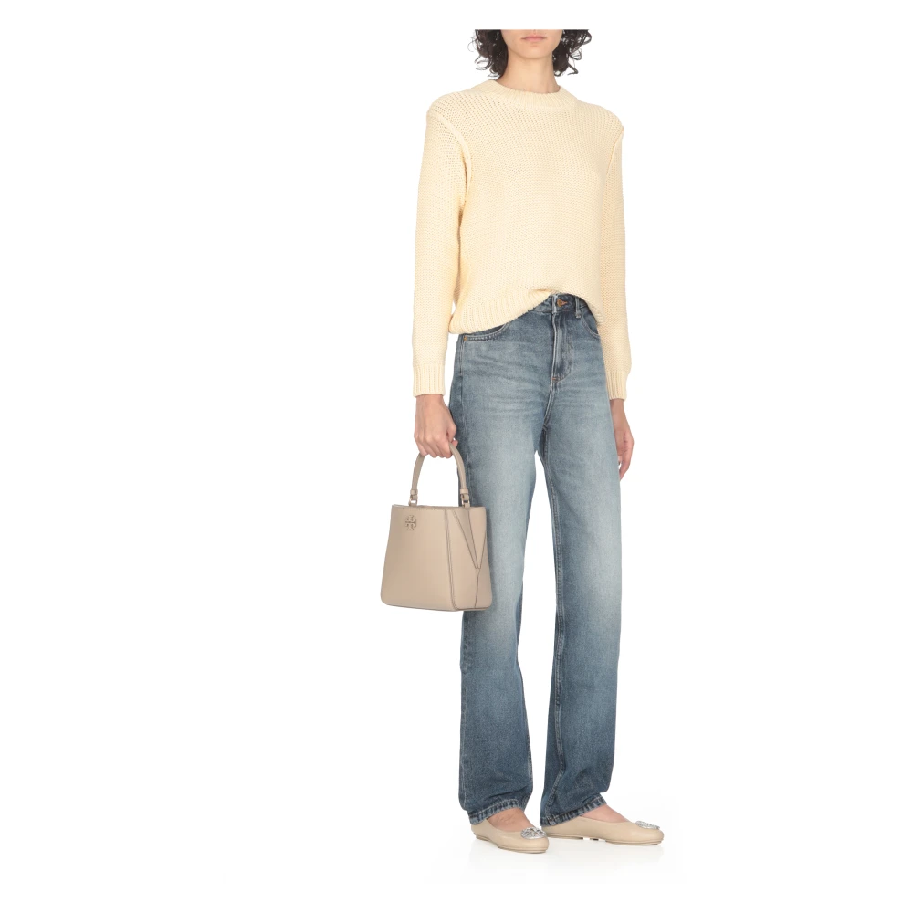 TORY BURCH Beige Leren Handtas met Logo Beige Dames