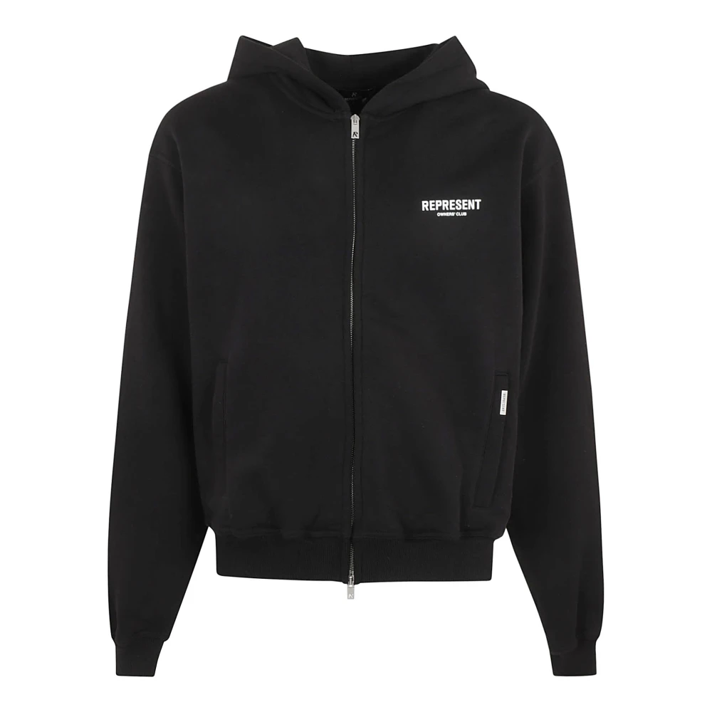 Represent Gestreepte Rits Hoodie met Logo Zakken Black Heren