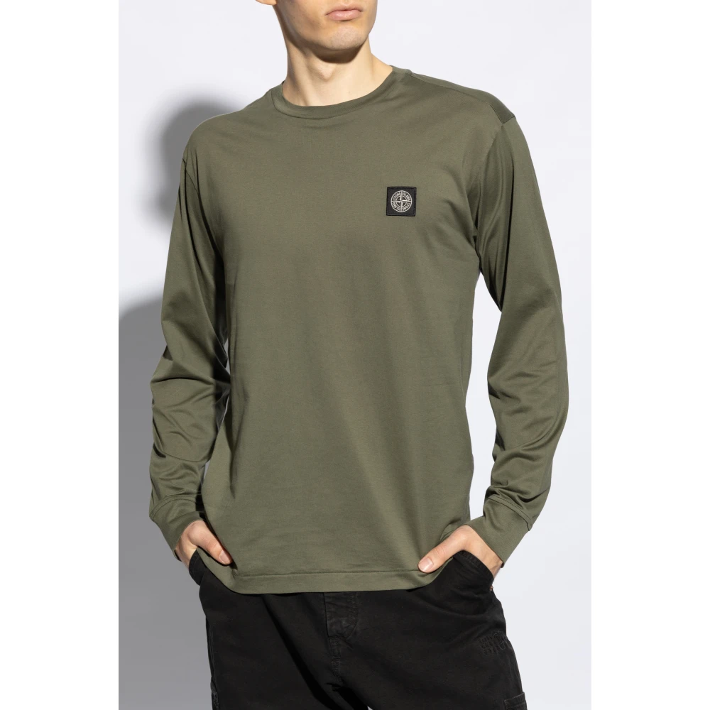 Stone Island T-shirt met logo patch Green Heren