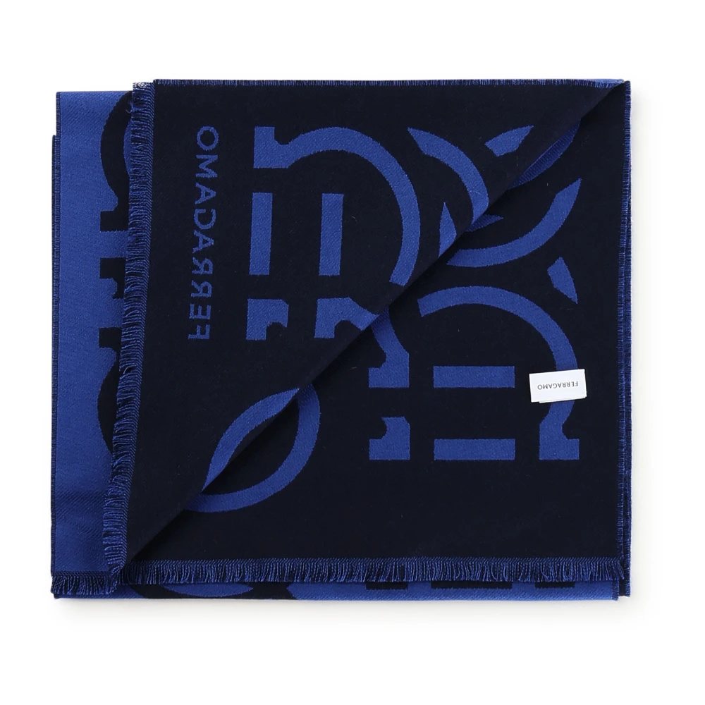 Salvatore Ferragamo Luxe Oblung Shawl Stole Sjaals Blue Heren