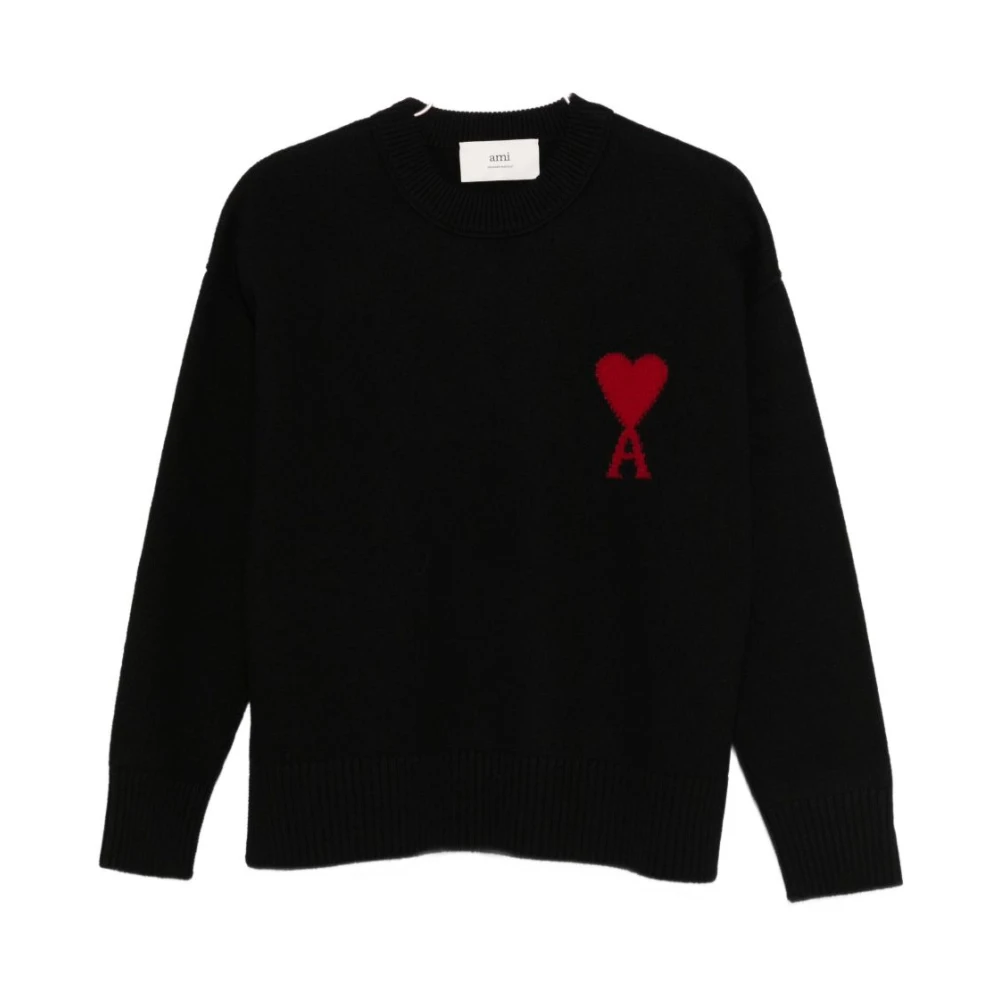 Ami Paris Black Silk & Nylon Jumper - Female - Round-Neck Knitwear - Black - L - Knitwear