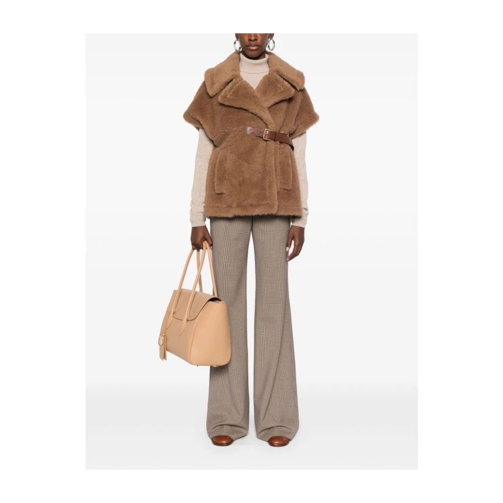 SPORTMAX Flared Leg Wool Blend Trousers Beige Dames