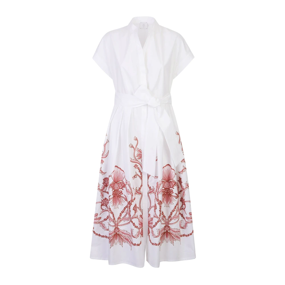 Eleventy Women's White Midi Dresses, M, Embroidered Shirt Dress