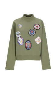 Grüner Baumwollpullover mit Badges