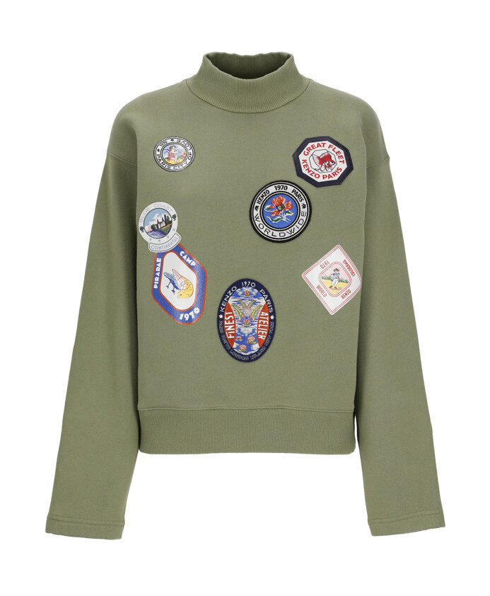 pull-en-coton-vert-avec-badges