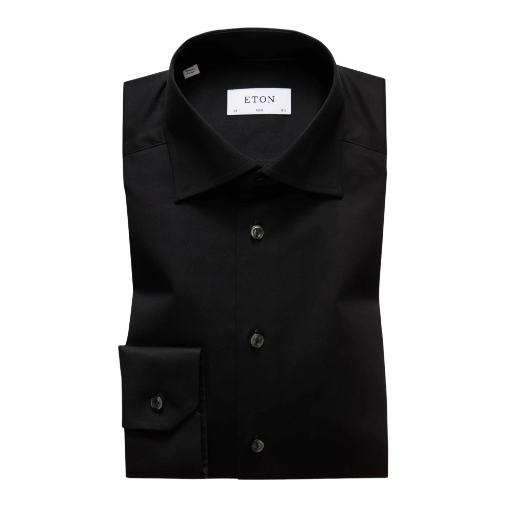 Eton Kreukvrije Signature Twill Overhemd Eigentijdse Stijl Black Heren