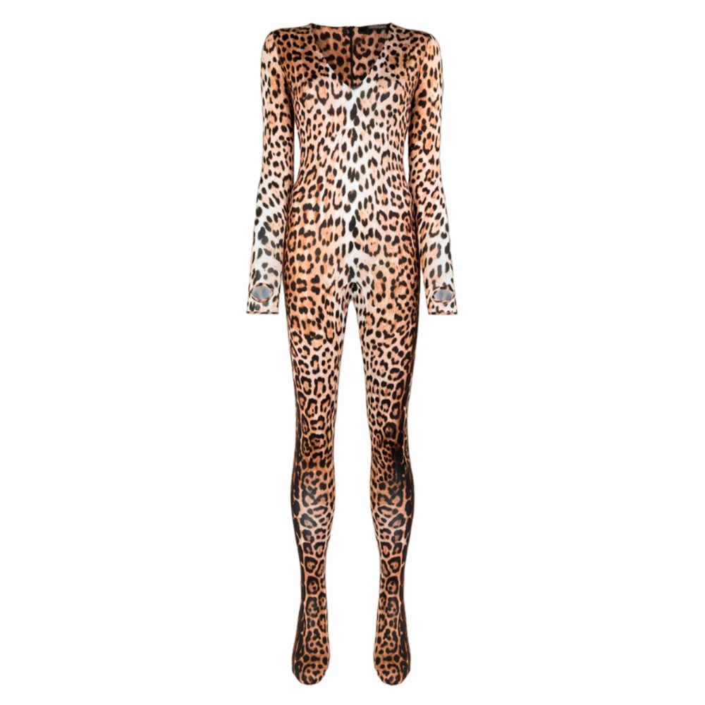 Roberto Cavalli Elegant Jaguar Print Jumpsuit Beige Dames