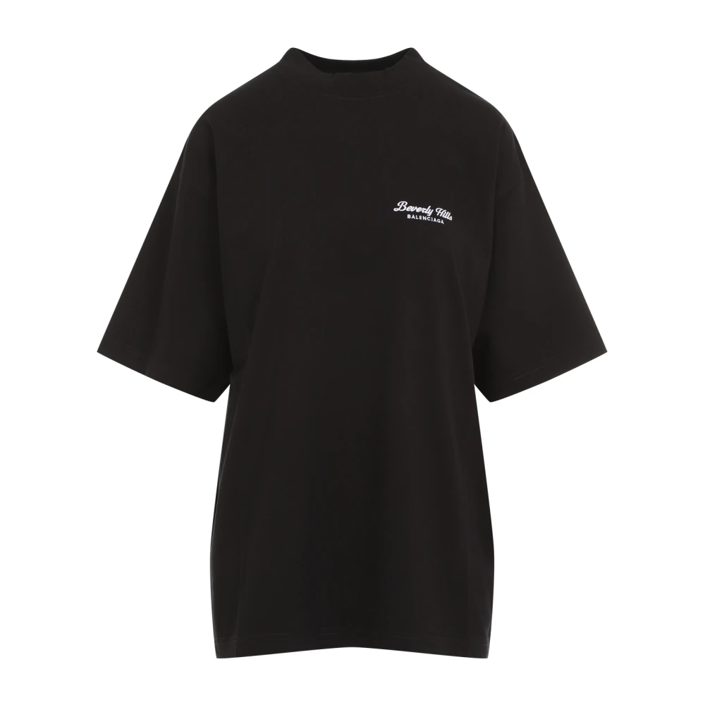 Balenciaga Zwart Katoenen T-Shirt met Wit Logo Black Dames