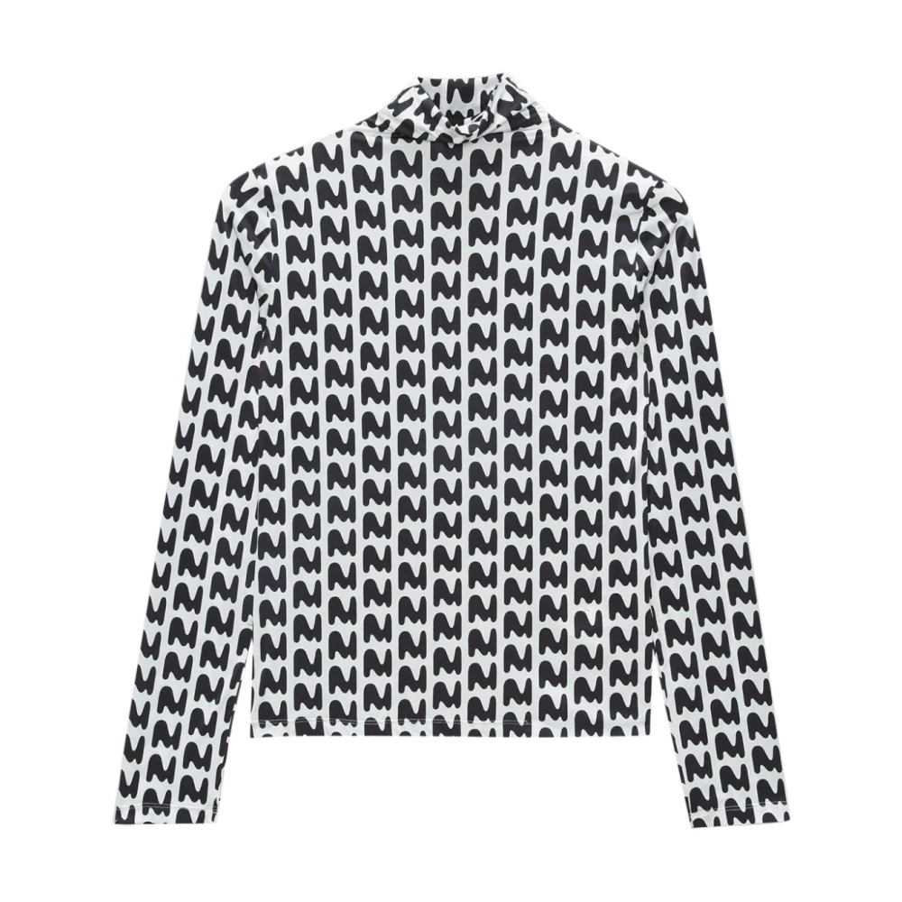 Msgm Hoge Hals Stretch T-shirt Zwart & Wit Black Dames