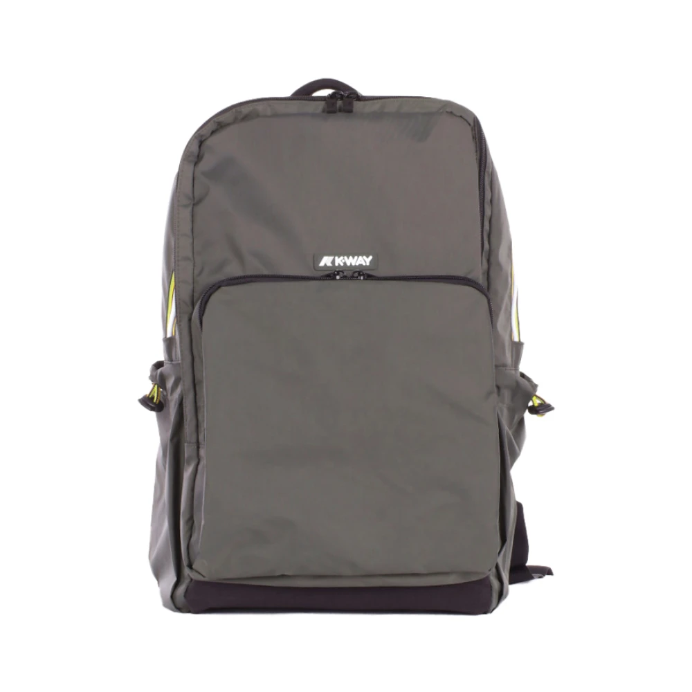 K-Way Unisex Green Logo Front Zip Backpack With Laptop Compartment