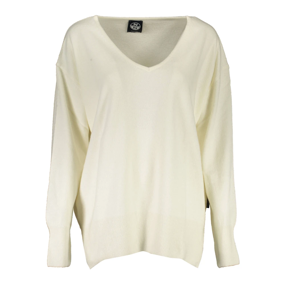 North Sails , V-Neck Knitwear, Female, White, Xs, Long-Sleeved V-Neck T-Shirt