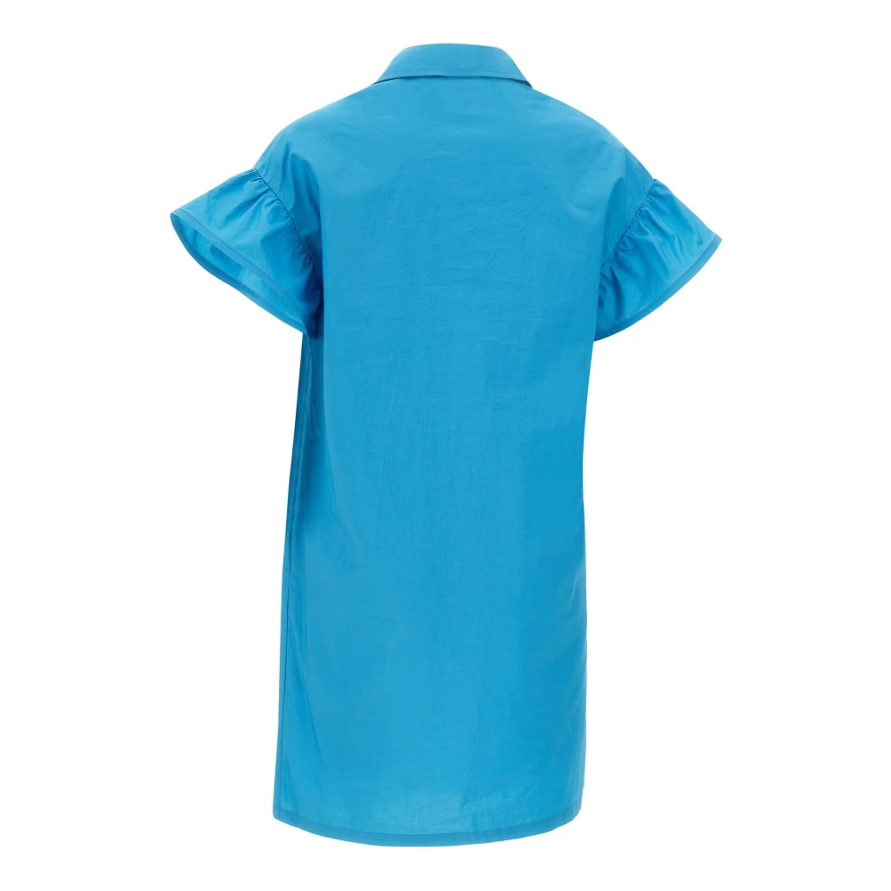 Kaos Turquoise Katoenen Jurk met Ruches Blue Dames