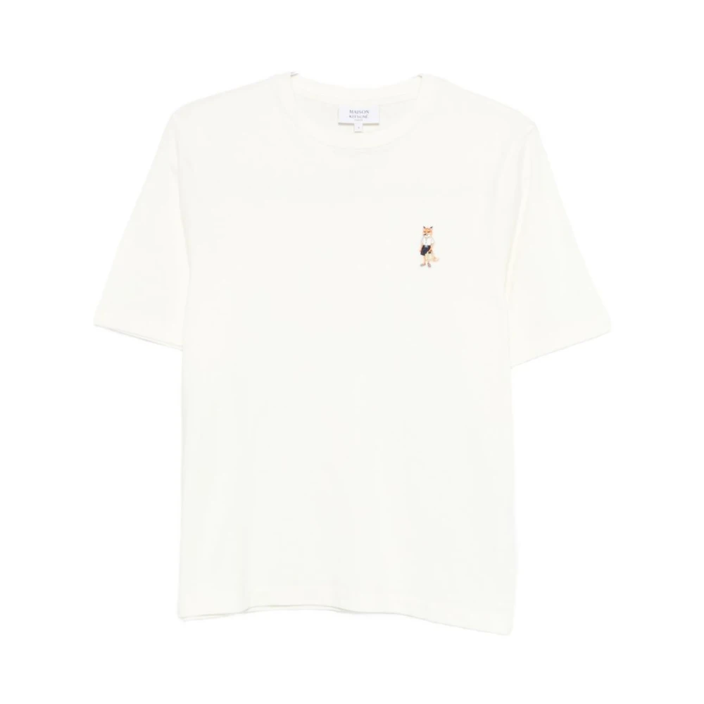 Maison Kitsuné Women's White T-Shirts, Xs, Fox Embroidered T-Shirt