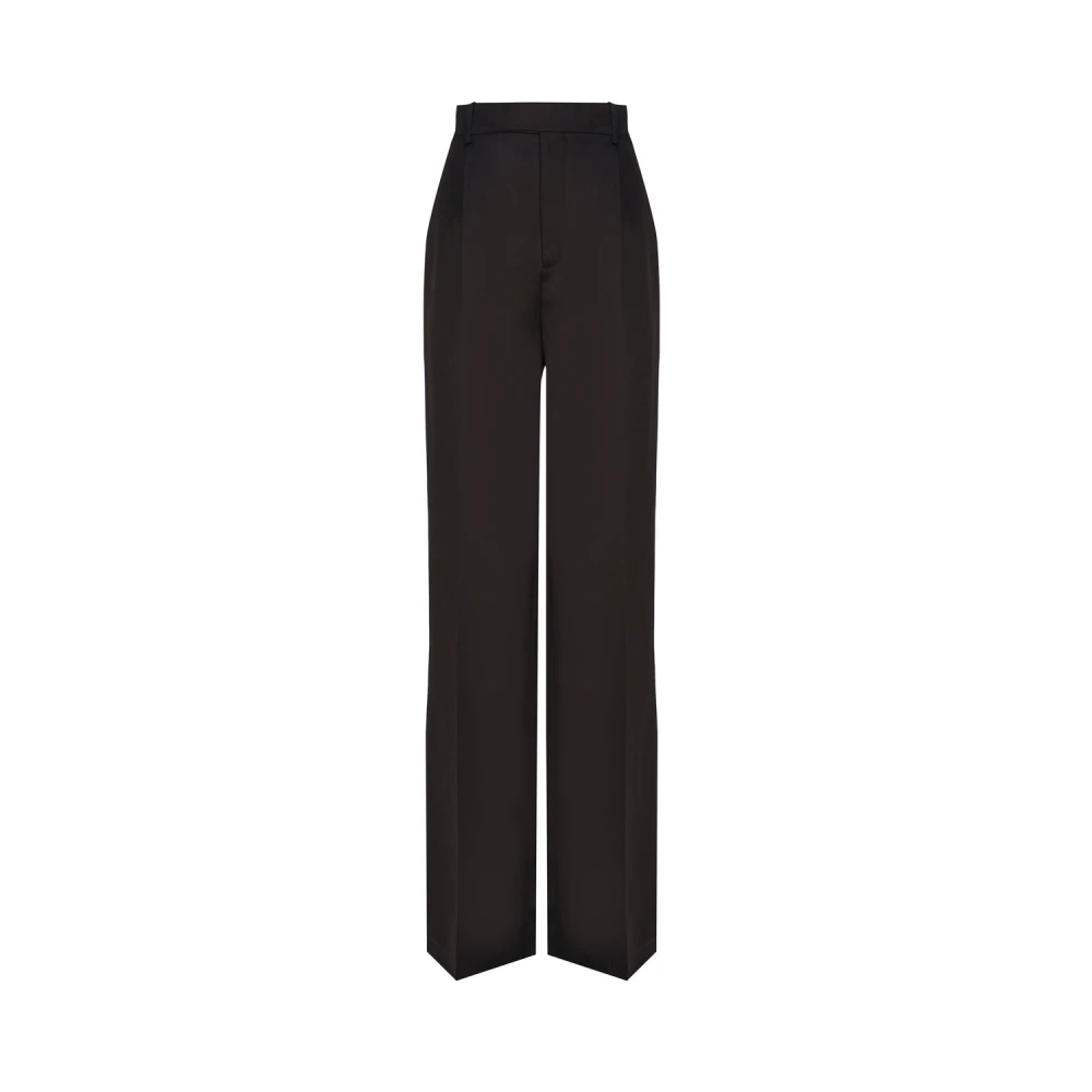 Saint Laurent Women's Black High-Waist Pleated Wide Trousers