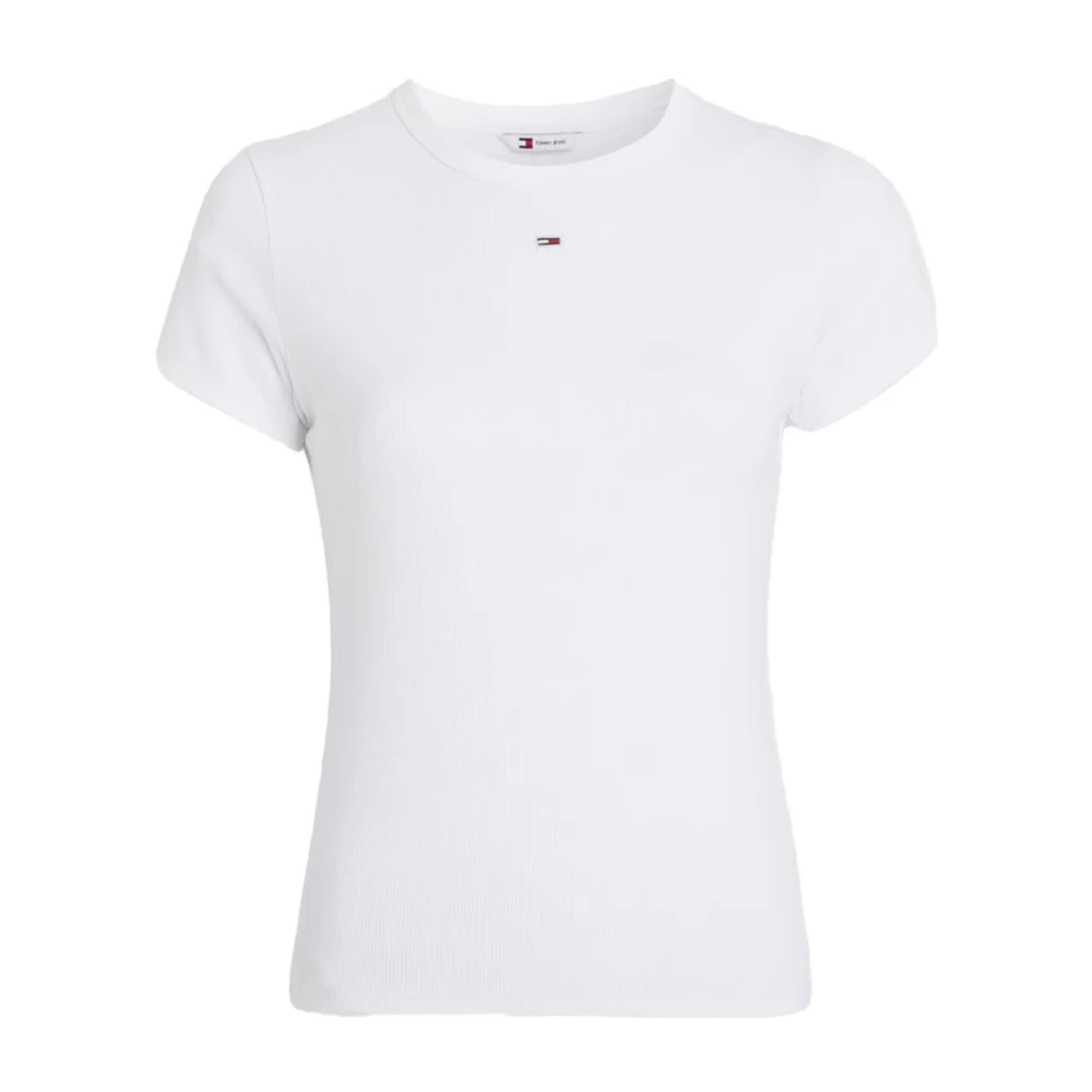 Tommy Jeans Slim Geribbeld Katoen Stretch T-Shirt White Dames