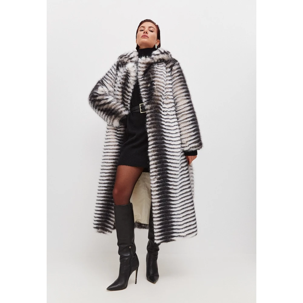 Cesare Gaspari Winter Faux Fur Geriemde Lange Jas Gray Dames