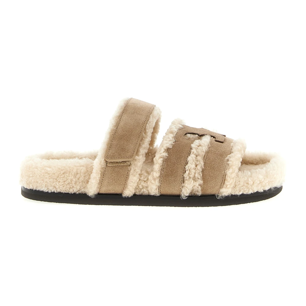 Tory Burch Women's Beige Ines Shearling Sport Slide