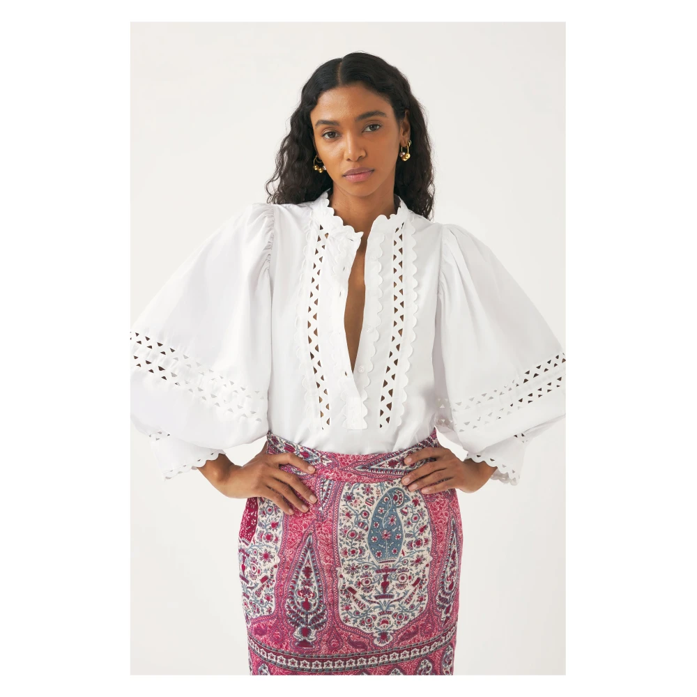 Antik batik Katoenen poplin openwork blouse Rodo White Dames