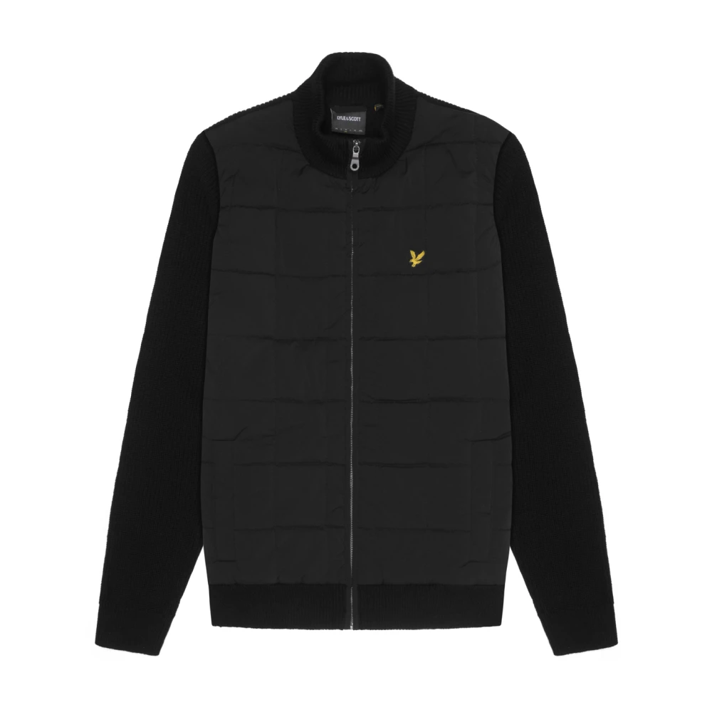 Lyle & Scott Stickad Hybrid Texturerad Dragkedja Genom Cardigan Black, Herr