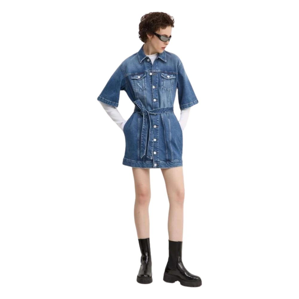 Tommy Hilfiger Denim Jurk met Klokmouwen Blue Dames