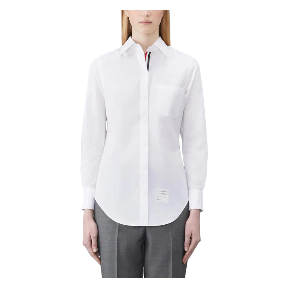 Thom Browne Women's White Shirts, M, Classic Point Collar Shirt With Rwb Grosgrain Placket