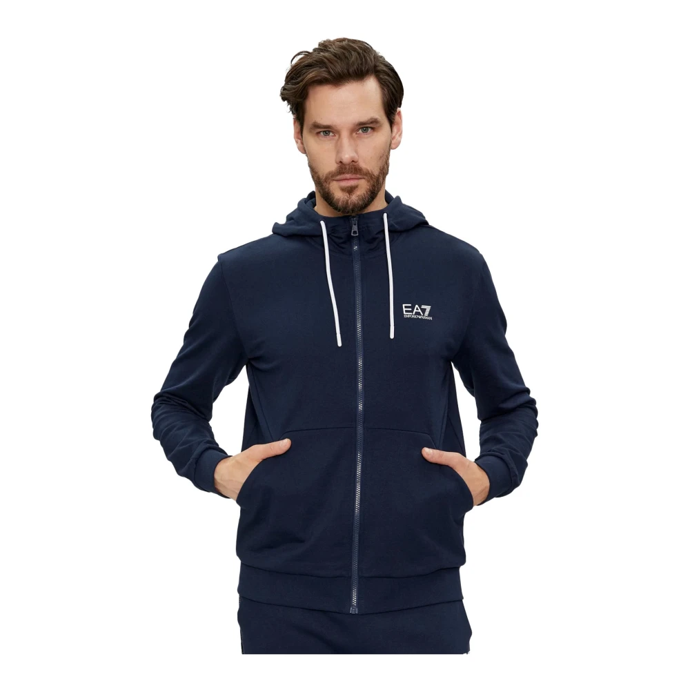 Emporio Armani EA7 Katoenen Zip Sweater Regular Fit Blue Heren