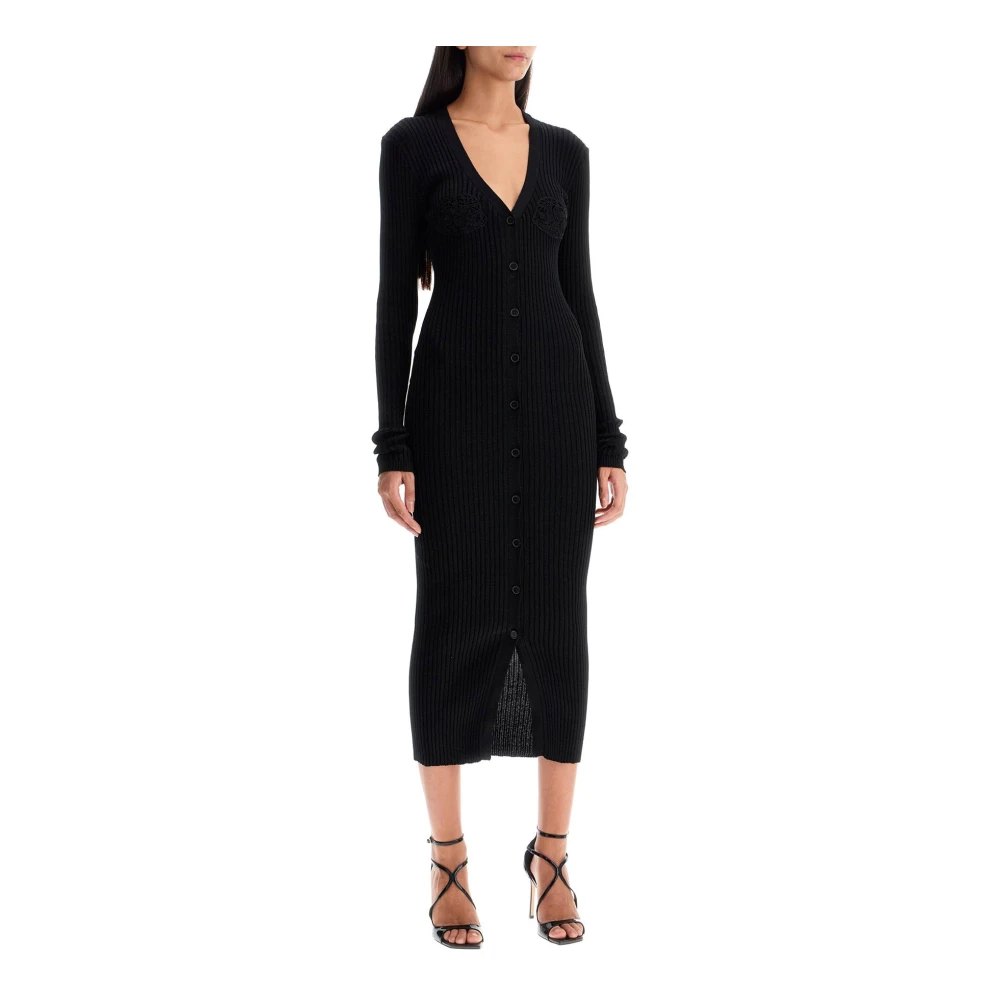 Magda Butrym Gehaakte Cardigan Jurk met V-Hals Black Dames