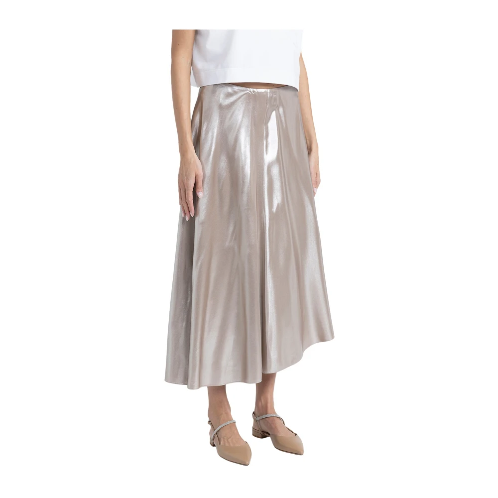 PESERICO Asymmetrische midi-rok in zilver gelamineerde keperstof Brown Dames