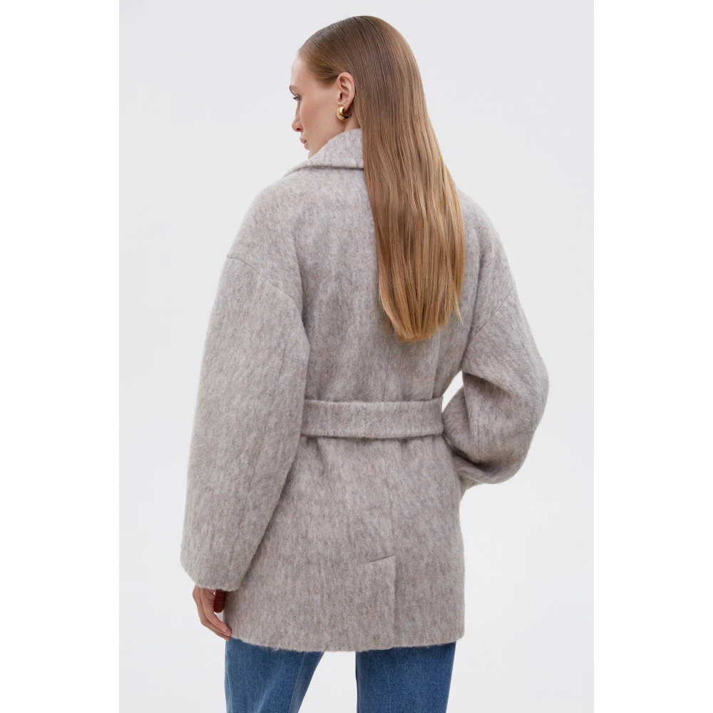 Estro Dames Beige Wollen Ceintuur Wikkel Trenchcoat Beige Dames
